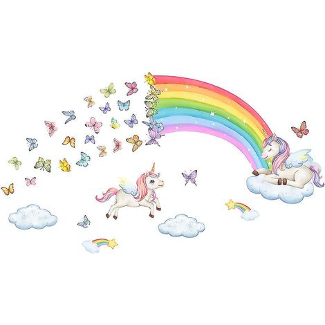Sticker mural Licorne Arc-en-ciel pour chambre d'enfant et décoration de crèche (1/5)