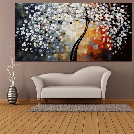 TEMPSA Tableau Peinture à Huile Arbre De Fleur Toile Abstraite Moderne Décoration Maison Murale (1/4)