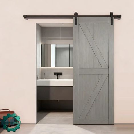 Manuzen - Rail porte coulissante 200 cm kit quincaillerie pour porte simple — Blanc — 2 m (1/5)