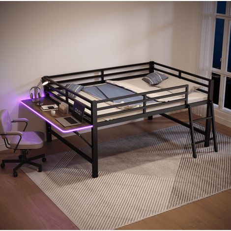 Cama dormitorio con escritorio plegable LED negra OKMYHOME (1/5)