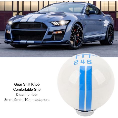 Pomello del cambio per Mustang con 3 adattatori, bianco e blu, 6 marce, stile GT500 (1/5)