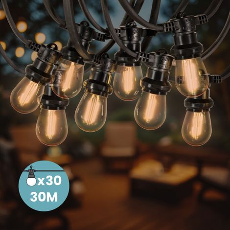 Guirlande Guinguette 30M 30 Bulbes Filament Ambré - Guirlande Lumineuse Ampoule E27 Ambrée - Guirlande Guinguette Led Filament rétro (1/5)