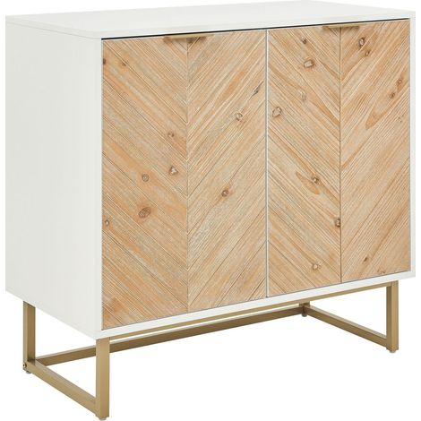 Credenza scandinava in legno MDF impiallacciato a 2 ante con ripiani Soluzione di archiviazione per la camera da letto Bianco e legno chiaro Alaska
