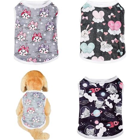T-shirt pour Chiot et Petit Chien Lot de 3 Vêtements d'été Respirants et Souples Débardeur Mignon Imprimé pour Animaux de Compagnie Gilet Confortable pour Chat et Chien (1/4)