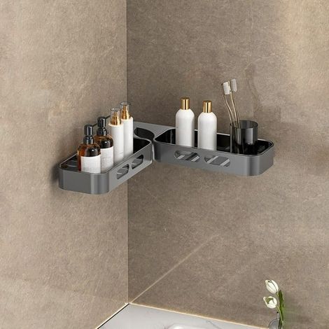 360° drehbares Wandregal für Badezimmer aus ABS, dunkelgrau, 61,5 x 10,5 x 4 cm, einfache Installation und platzsparend