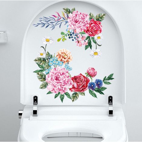 Abnehmbare, wasserfeste Toilettensitzaufkleber mit Blumen- und Blattmuster zur Badezimmerdekoration (17er-Packung) (1/5)