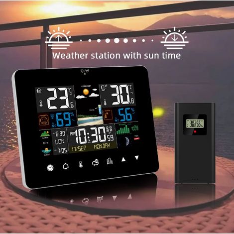 Station météo intérieure et extérieure sans fil avec affichage de la température et de l'humidité et couleur de la pression atmosphérique (1/5)
