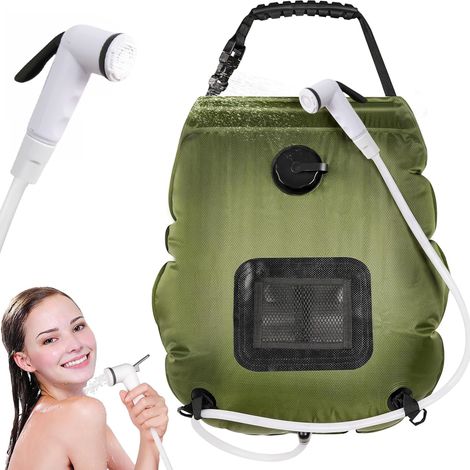 Bolsa de ducha solar para camping, ducha de viaje de 20 litros con cabezal de ducha, bolsa de ducha plegable para exteriores, con cabezal de ducha conmutable. (1/5)