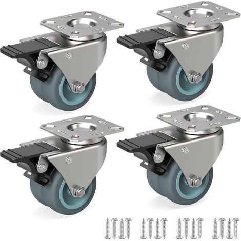 Jeu de 4 Roulettes pour meubles - pivotantes avec frein jusqu'à par roue -Roulettes industrielles 50 mm 100 kg (1/4)