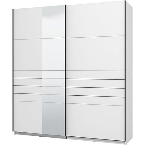 Guardaroba Grande Siri, Armadio Camera da Letto Appendiabiti, 2 Ripiani, Apertura Scorrevole, 195x217.5h cm Bianco Opaco