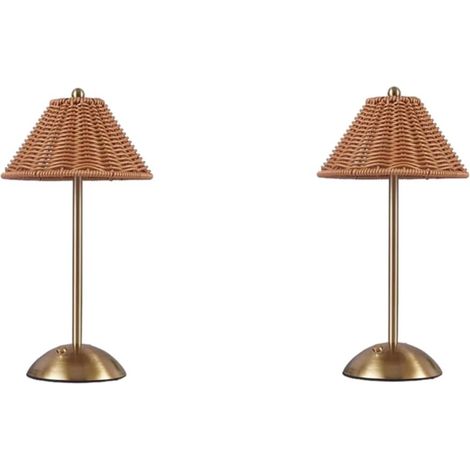 Lampe de Table Vintage en Rotin Tressé avec LED, 3 Couleurs (1/5)