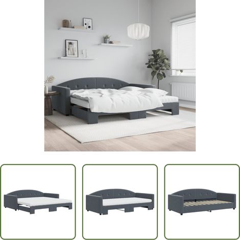 vidaXL Doppelbett - Tagesbett Ausziehbar mit Matratzen Dunkelgrau 100x200 cm Samt (1/5)