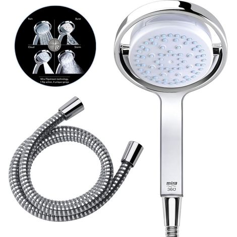 Mira Shower Head Chrome 360M 4 Spray Function Flipstream 1.25m Response PVC Hose