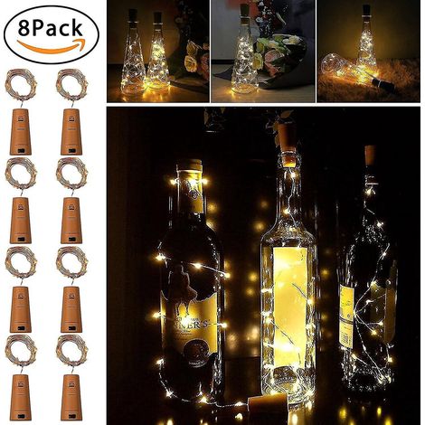 Guirlande lumineuse LED pour bouchons de bouteille Omew, 2 m / 20 LED, fil de cuivre, pour décoration de bouteilles, fêtes, mariages et vacances, lot de 8 (2 m) (1/5)