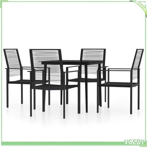 Ensemble à manger de jardin - FAFEICY - 3099204 - Noir - Table verre 80x80x74 cm - 4 chaises rotin PVC (1/5)