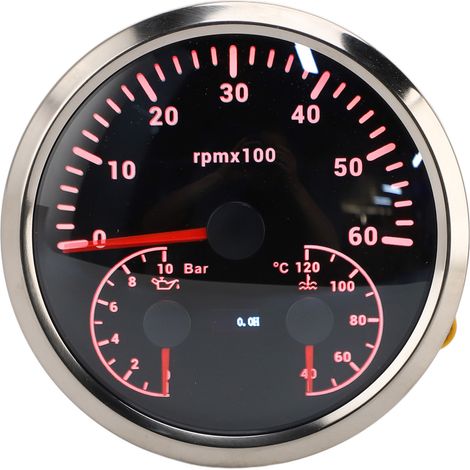 3-in-1-Elektro-Drehzahlmesser, Öldruckanzeige, Wassertemperaturanzeige, 4 3/8 Zoll, 6000 U/min, 0–10 bar, 40–120 °C, 7 Hintergrundbeleuchtungsfarben für Wohnmobil, Yacht, LKW, schwarzes Zifferblatt, s