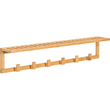 Perchero de Pared con Ganchos bambú,Estante de Pared, con 6 Ganchos y 1 Estante,L 90cm FHK06-N SoBuy ES