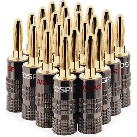 Fiches Bananes Premium - Connecteur Plaqué Or 24K et Double Vis - Prise Jack Banane pour HiFi - Haut-Parleur, Câble Enceinte, Amplificateur - Home Cinema, Speaker Cable - Lot de 24 (1/5)
