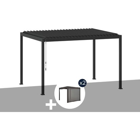 Kit pergola bioclimatique Evora Graphite 4 x 3 m Hespéride + 2 stores 4 m (1/5)