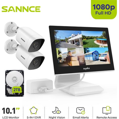SANNCE 4CH Kits de Vidéosurveillance 10.1''Moniteur LCD 1080P 2  Caméra Extérieure/Intérieure IR Accès Distance Sécurité Caméra Système -2TB HDD (1/5)