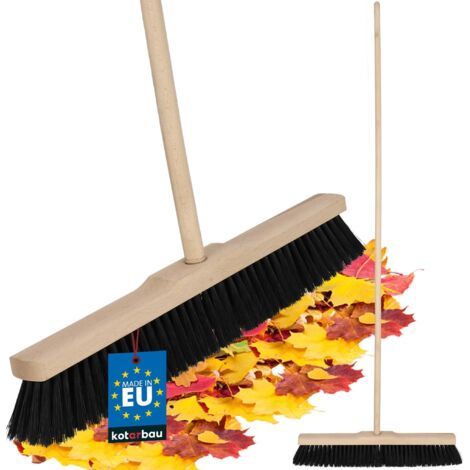 Balai Brosse - avec Manche en Bois - 50 cm - Marron - Balai Cantonnier - Brosse pour Terrasse Poils Durs - Bois de Hêtre & Nylon - Brun Noir Naturel-NANOTEH (1/5)