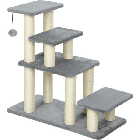 Escalier réglable pour animaux 3/4 marches, échelle pour chat chien avec griffoirs en sisal, 70x32x68 cm, gris (1/5)