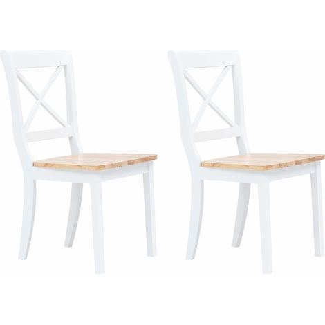 Chaises à manger lot de 2-Chaises de Salle à Manger-Chaise de cuisine blanc et bois clair bois hévéa massif 348011 (1/5)