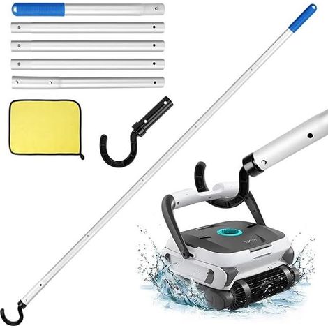1 - Perche Telescopique - Crochet Robot Piscine - Aluminium 5 Sections - Pour Nettoyage Et Aspiration - Usage Piscine - Argent - 0,3m x 1,7m (1/5)