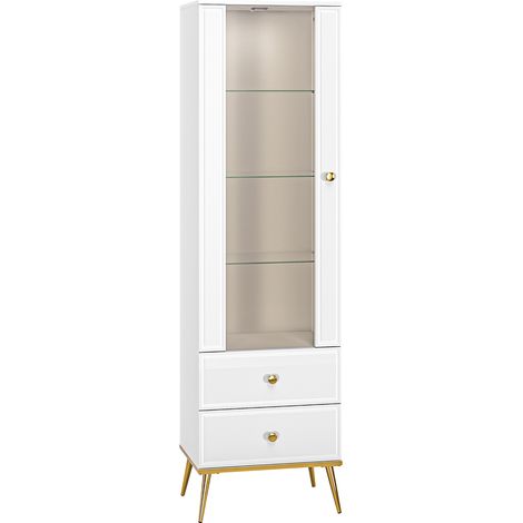 Wohnzimmer Vitrinenschrank in weiß Hochglanz mit goldfarbenen Griffen und Füßen GUBIN-131 inkl. LED Beleuchtung, B/H/T: ca. 55/190/40 cm (1/5)