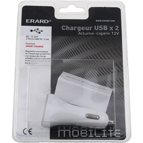 ERARD - 728334 - CHARGEUR 2 USB A F - sur Allume-cigare - 2 x 5V2.4A (Smart Charge) - bl (1/2)