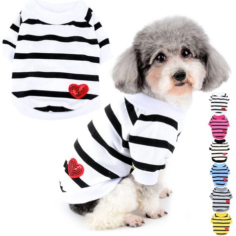 Hundeshirt Kleine Hunde Streifen Baumwolle Herz L Weiß (1/5)