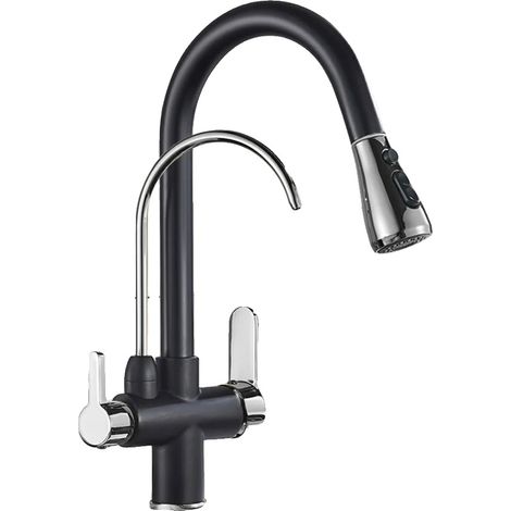 Grifo de cocina con filtro, cabezal rociador extraíble, construcción de latón resistente, acabado en cromo negro. (1/2)