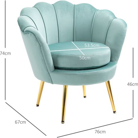 Fauteuil en velours bleu style vintage, fauteuil de chambre à haut dossier, 76 x 67 x 74 cm, vert (1/5)