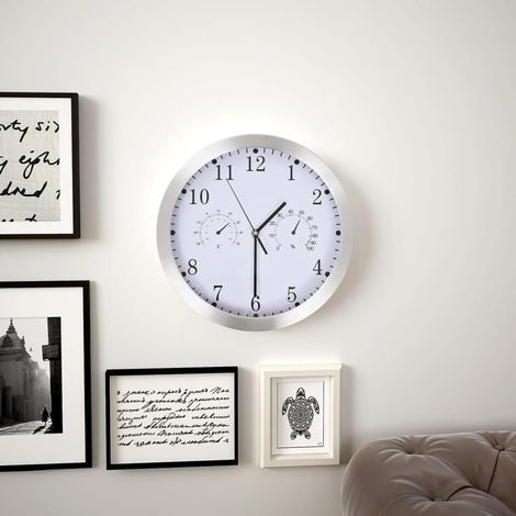 Orologio da parete al quarzo con igrometro e termometro, 30 cm, bianco, arredamento per interni/esterni (1/5)