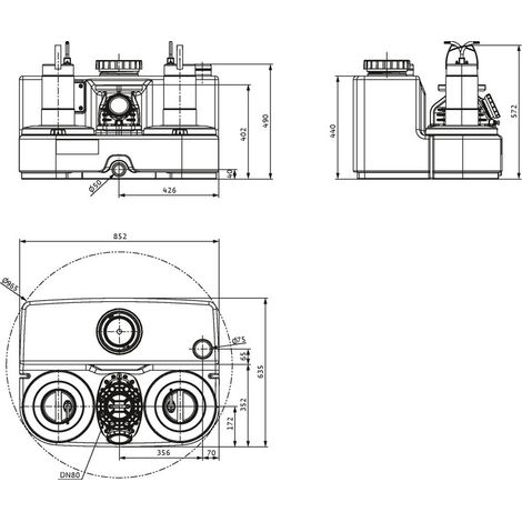Wilo DrainLift SANI-L Abwasser-Hebeanlage 12/M523/1-EF, 230V, d. 110/160mm, DN 80, PN 0,5, 1,1kW