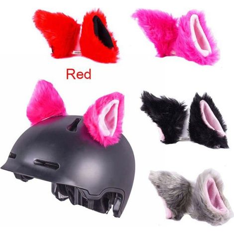 Oreilles de casque à moto 2 pièces oreilles de chat mignon décoratives en peluche pour casque noir et rose (1/4)