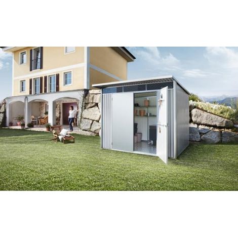 CASETA COBERTIZO METALICA BIOHORT AVANTGARDE L COLOR PLATA METALIZADA PUERTA ESTANDAR (1/5)