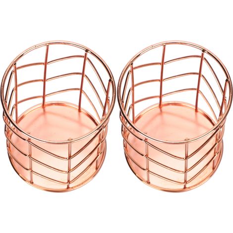 2 Pièces Panier de Rangement Bureau Rose Gold en Maille Métallique pour Stylos et Maquillage (1/5)