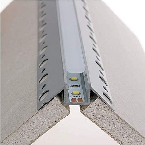 Profilo angolare da incasso per cartongesso in alluminio per strip led a scomparsa 2 metri  Angolo esterno (1/2)