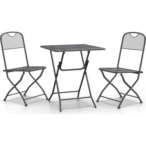 Set da Pranzo per Giardino 3 pz Salotto da Giardino Rete Metallica Espansa Antracite (1/5)