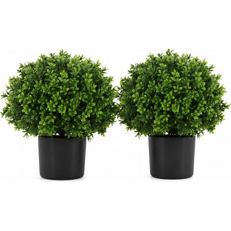 Lot de 2 buis artificiels boule en pot, arbuste de buis vert artificiel, fausse plante décorative résistante aux intempéries, pour balcon, terrasse, entrée et jardin (1/5)