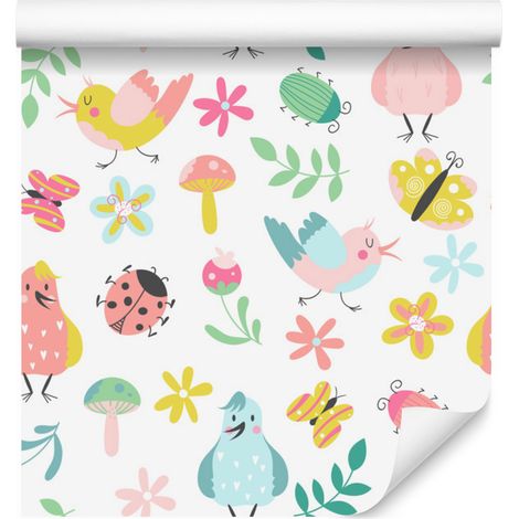 Carta da parati con uccelli e piante colorate per soggiorno e camera da letto, 50x1000 cm (1/5)