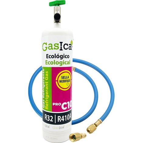 GASICA C10 PRO 400g  Sustituto R410A R32  Kit con Válvula, Manguera, Adaptador 5/16  Gas Ecológico de Alta Eficiencia