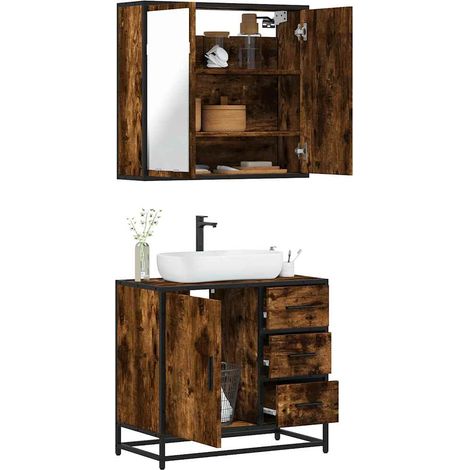 Set de muebles baño 2 pzas madera contrachapada roble ahumado