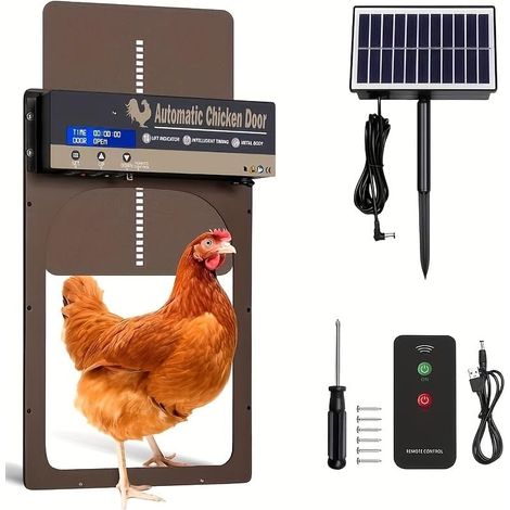 Porte automatique poulailler solaire IP65 aluminium - Télécommande minuterie - Anti-pincement LCD - Volaille canard