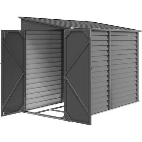 Abri de jardin métallique 3,5 m² 143 x 270 x 202 cm, abri à outils avec toit pentu, double porte verrouillable, fondations, fentes de ventilation (1/5)