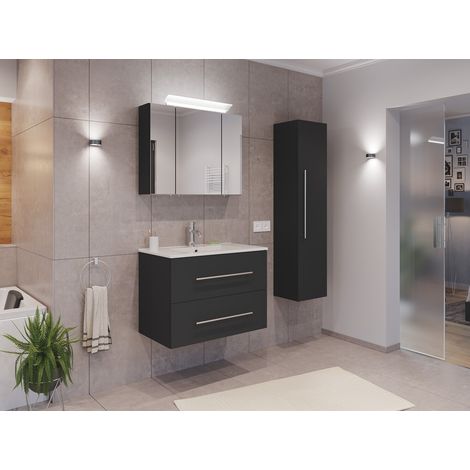 Badmöbel Set Firenze 80 3tlg. Spiegelschrank und Hochschrank grafit