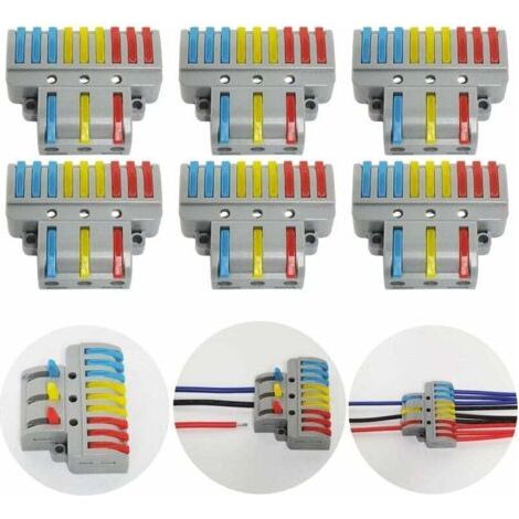 Connection terminals, 6-part electrical connector with operating lever, compact automatic electrical connection terminal, 3 inputs, 9 outputs, with mounting screws (1/4)