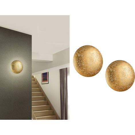 LED Wandleuchte 2er SET aus Metall in Blattgold rund, Ø 22cm (1/5)