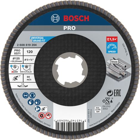 Fächerschleifscheibe X-LOCK BfM X571 D.125mm Körnung 120 abgew. m.Fibertragpl.
